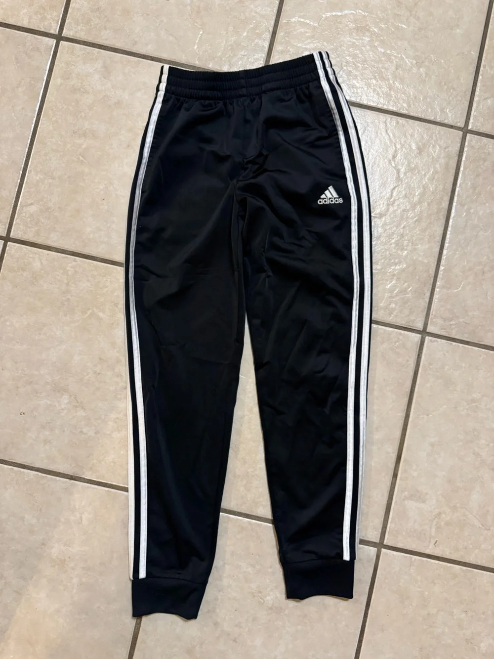 adidas Black Joggers with White Side Stripes - Kids